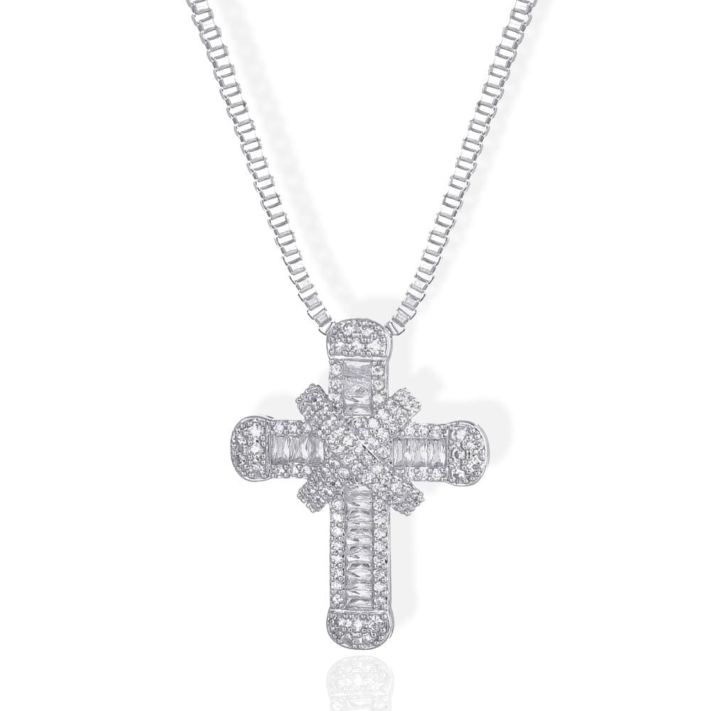 platinum tiny diamond cross necklace