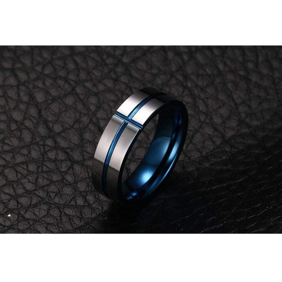 Blue Cross Ring Tungsten