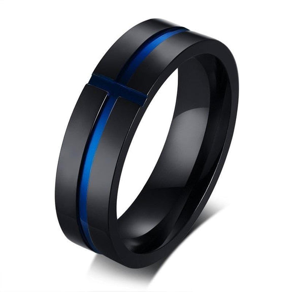  Two Tone Cross Ring blue