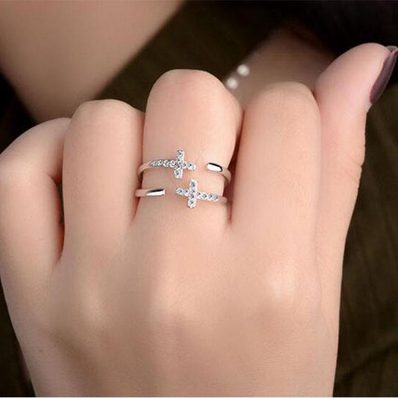 Christian Double Cross Ring in Silver