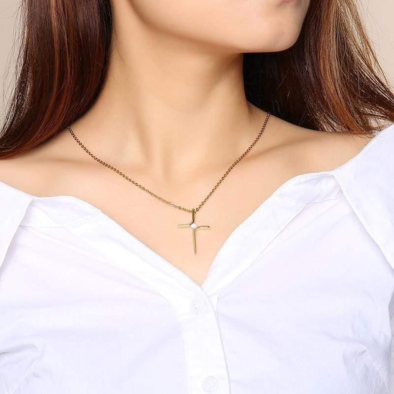 Women's cross necklace with cubic zirconia