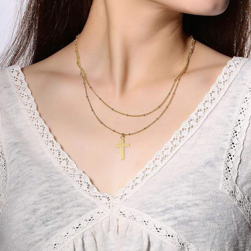 Simple Double Layer Cross Collarbone Chain Necklace - Temu