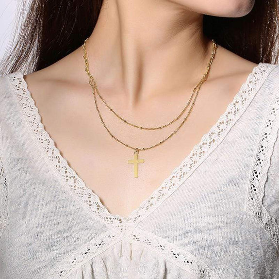 women's double layer cross necklace