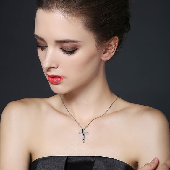 Diamond Black And  White Women's Cross Necklace