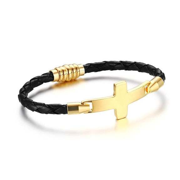 Women's Leather Sideways Cross Bracelet