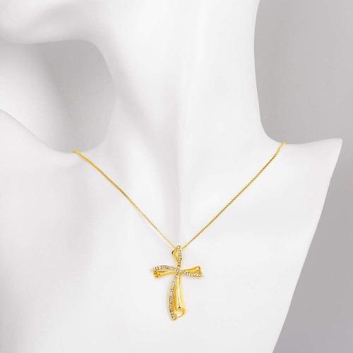 Women's Cross Necklace Gold Plated with Diamonds