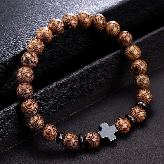 Cross Bracelet and Wood Beads