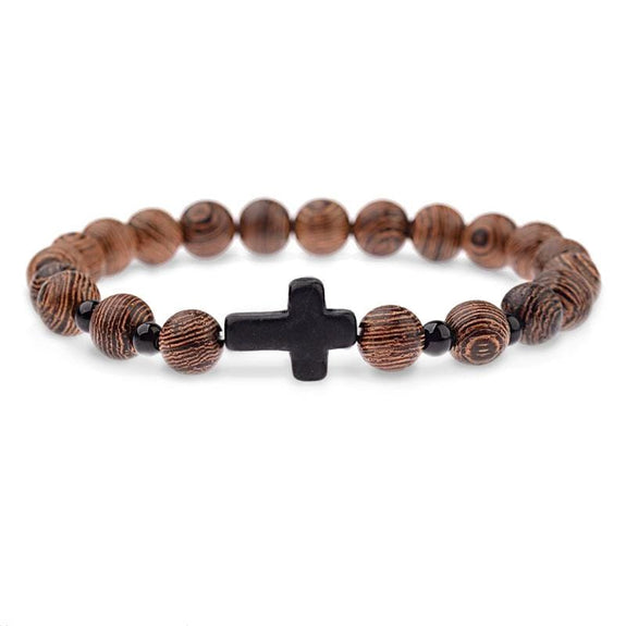 Wooden Bead Cross Bracelet